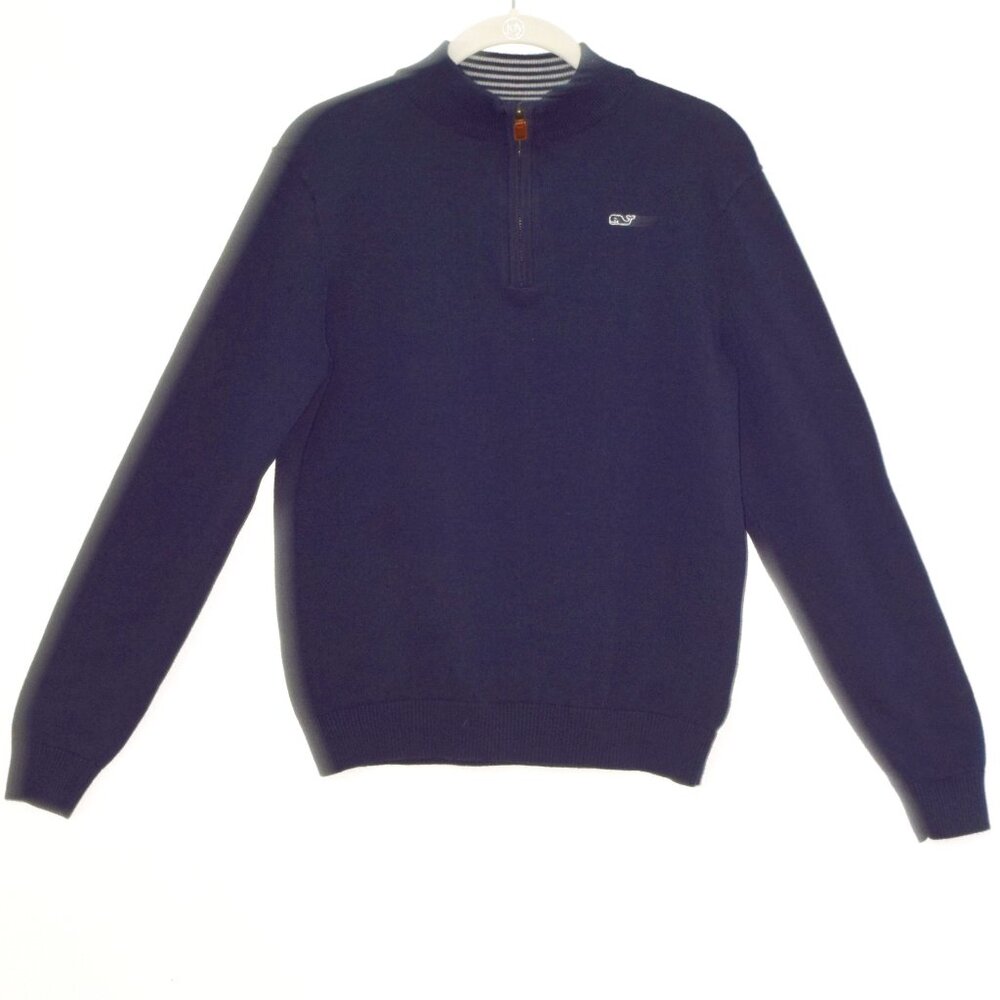 Vineyard Vines Boys Cotton 1/4-Zip Mock Neck in Nautical Navy Blue - XL